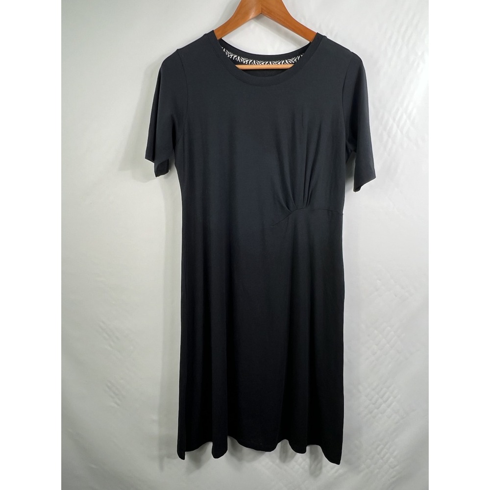 Soft Surroundings Dress Womens Small Black Knit Side Pleat Short Sleeve 2DQ08